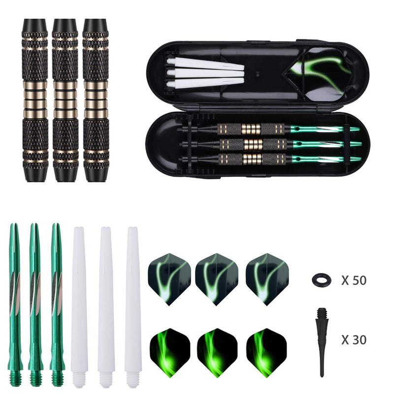 [Australia - AusPower] - sanfeng Soft tip Darts Set 18 Gram - Professional Darts Plastic Tip with Brass Barrel + Aluminum Shafts + 50 Rubber o-Ring + 6 Flights +30 Soft Tips for Electronic Dartboard GREEN 