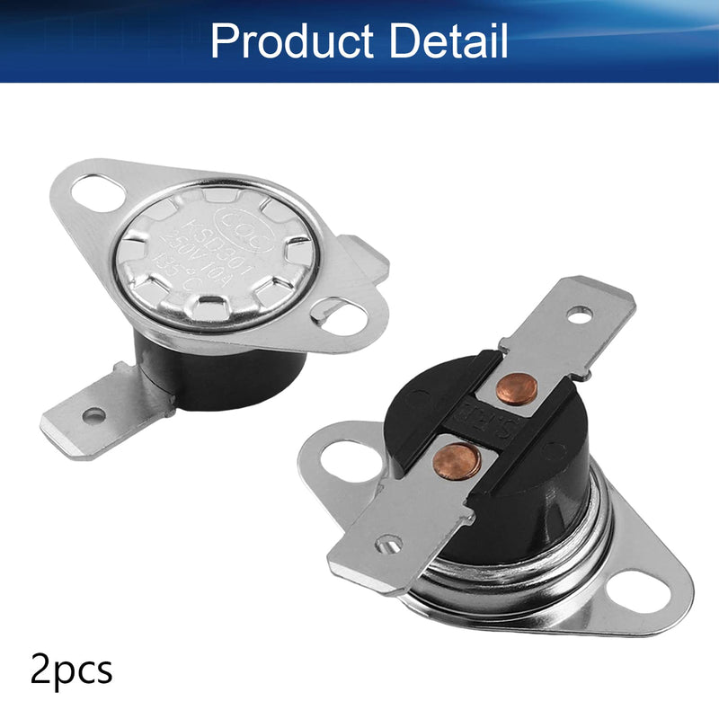 [Australia - AusPower] - Heyiarbeit 2pcs KSD301 Thermostat 135 Degrees 10A N.C Adjust Snap Disc Temperature Switch for Microwave, Oven, Coffee Maker 