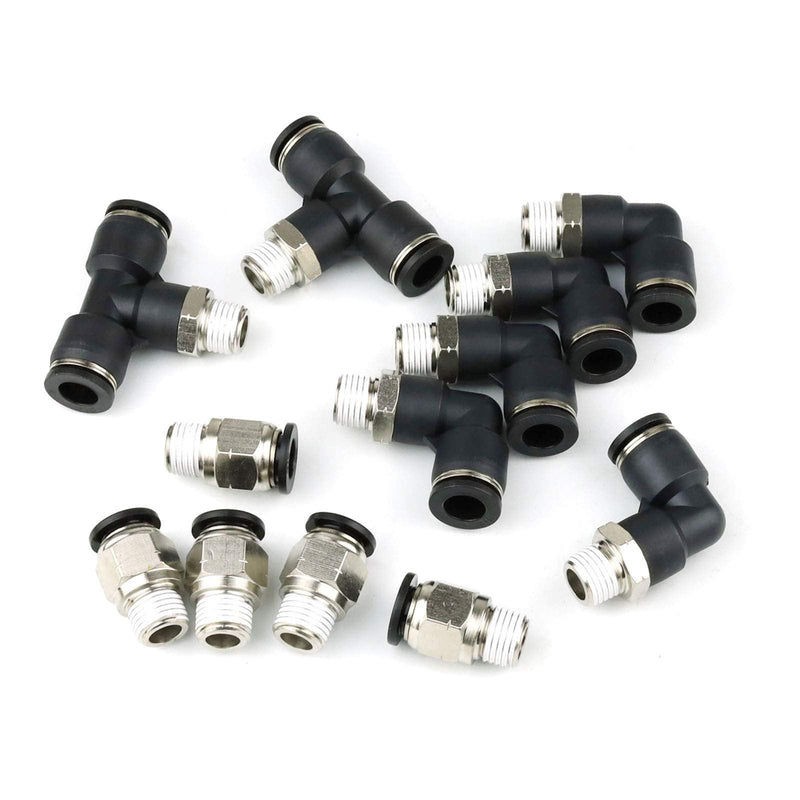[Australia - AusPower] - Hamineler Pneumatic Elbow Straight T Combination Push to Connect Fittings Straight Push Quick Release Connectors (1/4"NPT × 3/8" OD) 1/4"NPT × 3/8" OD 