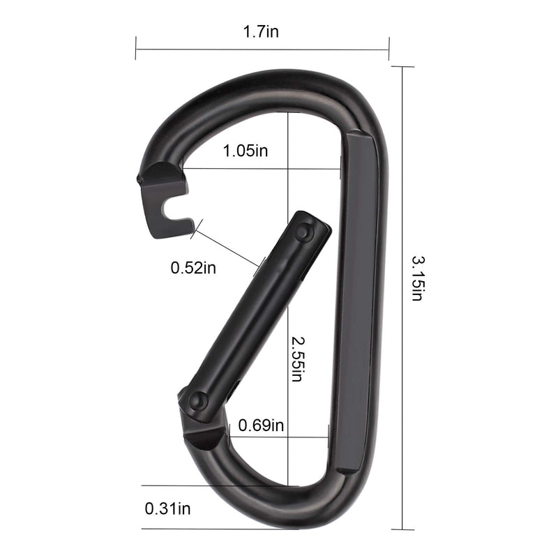 [Australia - AusPower] - OWAYOTO 3 Inch Black Carabiner Heavy Duty Spring Snap Hook D Shape Steel Clip Link Buckle M8x80mm 4pcs 
