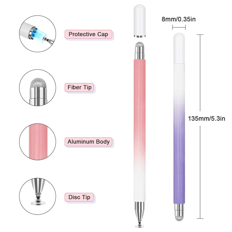 [Australia - AusPower] - Stylus Pen for iPad (2 Pcs), Universal Touch Screens Stylus Pens High Sensitivity Disc & Fiber Tip Pencils Compatible with Apple/iPhone/iPad/Android/Tablets and All Capacitive Touch Screens Dream Pink/Dream Purple 