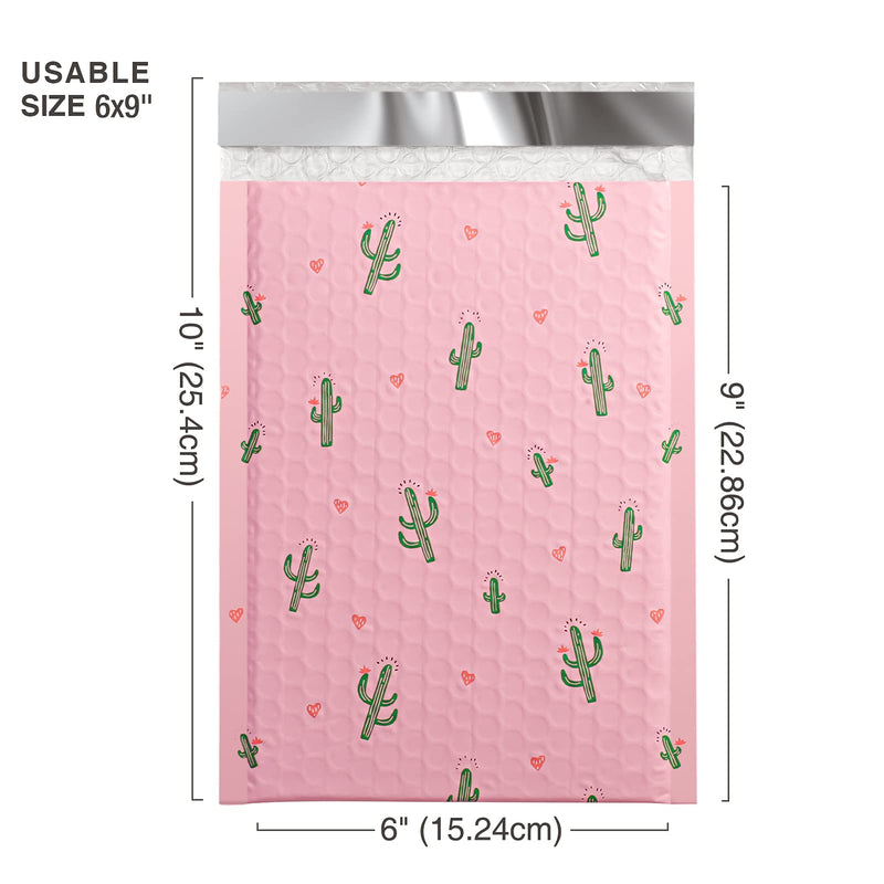 [Australia - AusPower] - Metronic 6 x 10 Inch 25 Pack Bubble Mailers, Cactus Print Poly Bubble Mailer Cute Small Mailer,Bubble Envelopes,Padded Mailers for Shipping Jewelry,Lips,Cosmetic,DVD,Waterproof, Self-Seal Adhesive 6x10" 