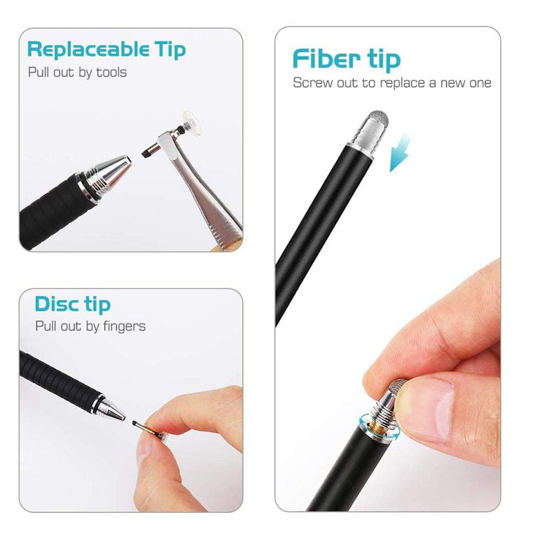 [Australia - AusPower] - EZTecho Stylus Pens for Touch Screens-Fine Point-Universal-High Precision, 2 Pieces with 6 Replacement Tips, Compatible for All Capacitive Touch Screens Cell Phones, Tablets, Laptops, 