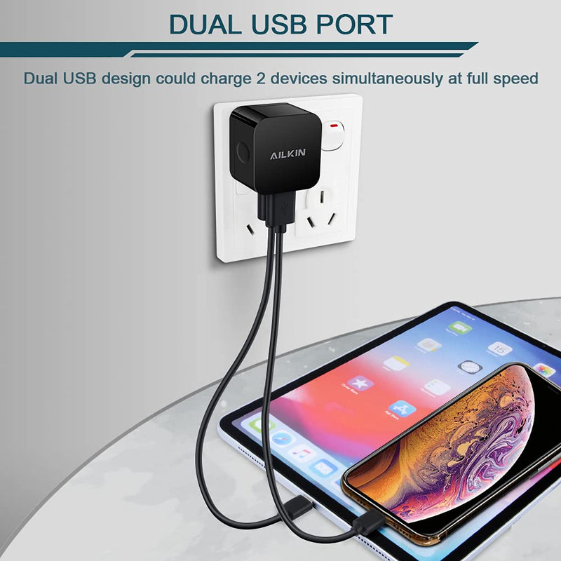 [Australia - AusPower] - 3Pack Wall Chargers, Charger Block, 2.4A Dual Port Fast Charging Station Power AC Adapter Home Phone Brick Plug Cube Box for iPhone 12 Pro Max SE 11 X XR XS 8, Samsung Galaxy S21 5G S20 A51 A71 Note20 Black 