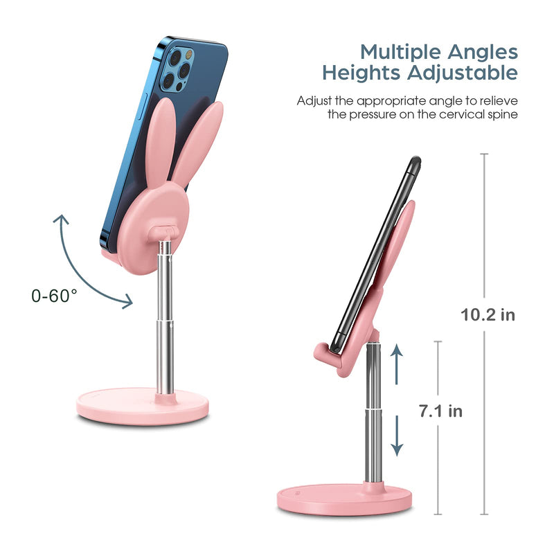 [Australia - AusPower] - Cute Bunny Phone Stand, Angle Height Adjustable OATSBASF Cell Phone Stand for Desk, Thick Case Friendly Phone Holder Stand, Compatible with iPhone, Kindle, iPad, Switch, Tablets, All Phones (Pink) Pink 