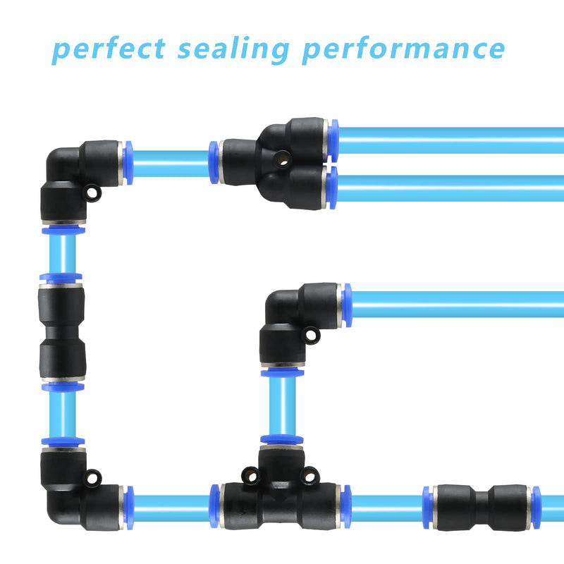 [Australia - AusPower] - Piutouyar 40 Pcs Push to Connect Fittings 1/4" OD Pneumatic Fittings Kit Plastic Air Line Quick Fittings 10 Spliters + 10 Elbows + 10 Tee + 10 Straight Tubes (6mm combo) 