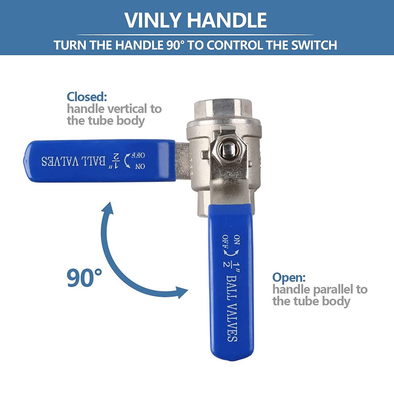 [Australia - AusPower] - YanTone 1/2 Inch Full Port Ball Valve, 304 Stainless Steel Shut Off Valve for Water Oil and Gas, 1000 PSI (WOG) - 1/2" NPT, 1 Piece 