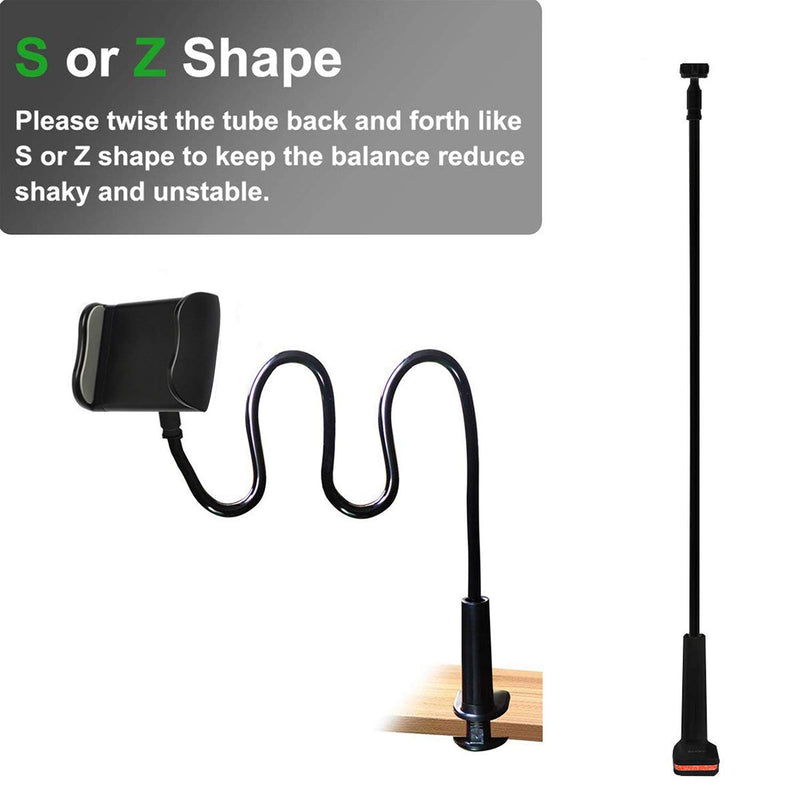 [Australia - AusPower] - Cell Phone Clip on Stand Holder - with Grip Flexible Long Arm Gooseneck Bracket Mount Clamp for iPhone X/8/7/6/6s/5 Samsung S8/S7, Used for Bed, Desktop (Black) Black 