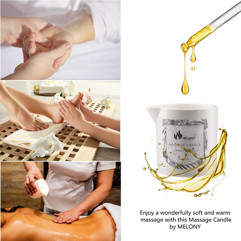 [Australia - AusPower] - MELONY Massage Oil Candle, Moisturizing, Body Oil Candle, Natural Soybeans, 8.1 oz, Amber Vanilla 