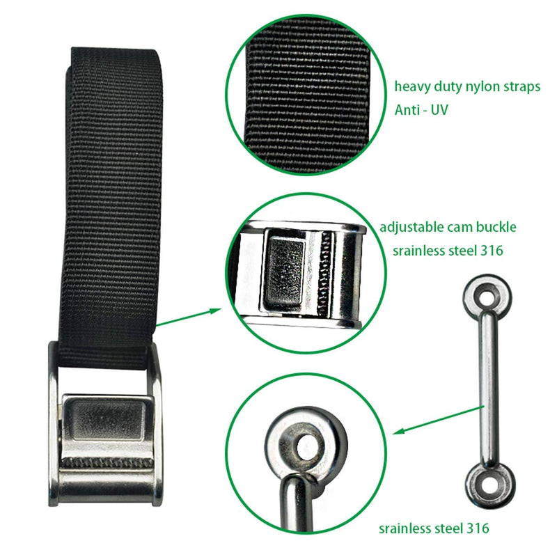 [Australia - AusPower] - pool spa part 2 Pack 56" Battery Tie Down Strap Kit Battery Hold Down Strap with Stainless Steel 316 Buckle, 4 Stainless Steel 316 Eye Strap Mounts, 8 SS Screws 