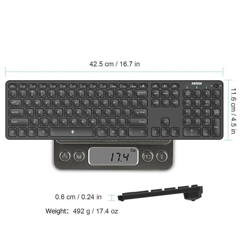 [Australia - AusPower] - Arteck Universal Backlit 7-Colors & Adjustable Brightness Multi-Device Full Size Wireless Bluetooth Keyboard for Windows, iOS, iPad OS, Android, Computer Desktop Laptop Surface Tablet Smartphone 