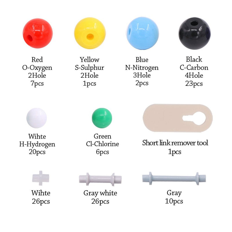 [Australia - AusPower] - Swpeet 122 Pcs Organic Chemistry Molecular Model Student and Teacher Kit, Molecular Model Set for Inorganic & Organic Chemistry - 59 Atoms & 62 Links & 1 Short Link Remover Tool 