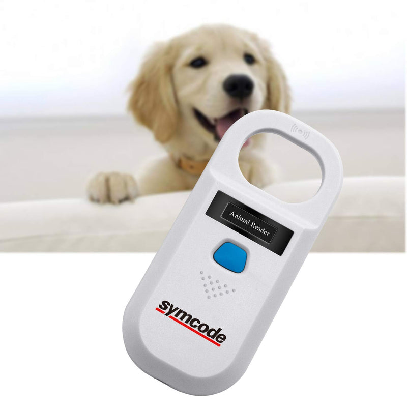 [Australia - AusPower] - Pet Microchip Reader Scanner, Symcode RFID EMID Animal Handheld Reader Pet ID Chip Scanner Pet Tag Scanner with High Brightness OLED Display for Dog Cat Pet Tracking and Management White 