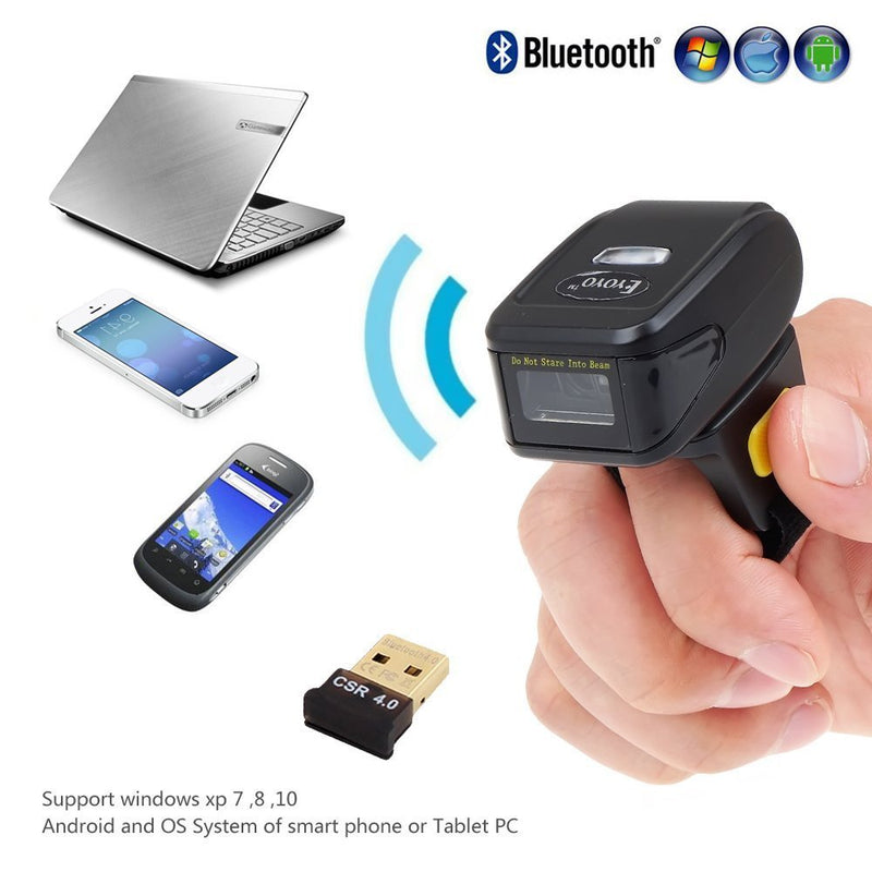 [Australia - AusPower] - Bluetooth Wireless Ring Barcode Scanner, Portable Wearable Mini Finger 1D Bar Code Reader Work with Windows, Mac OS, Android 4.0+, iOS Ring Bluetooth 1D 