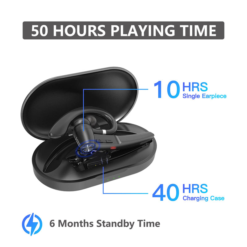 [Australia - AusPower] - Bluetooth Earpiece,Tonstep Bluetooth Headset with MIC, Trucker Bluetooth Headset 50 Hours with Charging Case, in-Ear Headphones Wireless Earphones for Business,Office and Driving (Black-g1) Black-g1 