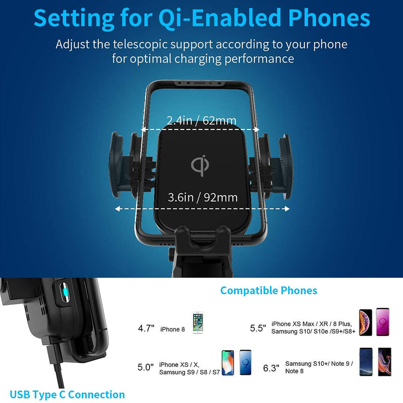 [Australia - AusPower] - KKUYI Wireless Car Charger, 15W Qi Fast Charging, Air Vent Phone Holder, Car Mount for iPhone13/12/11/11Pro/11Pro Max/XS/XR/X/8/8+, Samsung S10/S10+/S9/S9+/S8/S8+ 