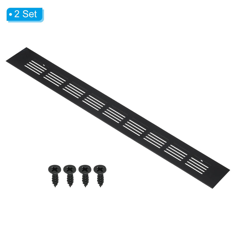 [Australia - AusPower] - PATIKIL 16 x 2 Inch Door Air Vent Cover, 2pcs Aluminum Grille Ventilation Cover Louvered with Mounting Screws for Cabinet Wardrobe Door, Black 