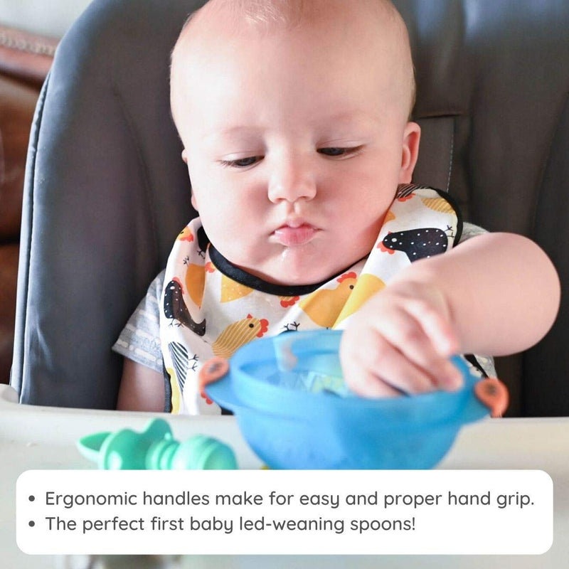 [Australia - AusPower] - Led Weaning Silicone Baby Spoons - Chewable Utensils Set for Toddlers - UpwardBaby 3 Baby Self Feeding Spoons for Stage 1-6mos+ Anti Choke Barrier BPA Free 