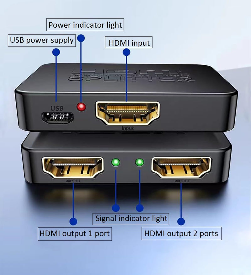 [Australia - AusPower] - HDMI Splitter 1 in 2 Out 4K@60Hz(with HDMI Cable 3.3ft), HDMI Switch Splitter for Dual Monitors Only Duplicate/Mirror Screens, for Laptop, TV Box, Support HDMI 2.0b, HDCP2.2, Full HD 1080P 3D 