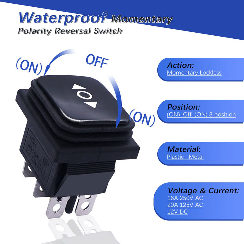 [Australia - AusPower] - mankk Waterproof Polarity Reverse Momentary Rocker Switch 12V DC 10A DPDT 6 Pin (ON)/Off/(ON) 3 Position Motor Control Toggle Switch with Jumper Wires for Car Boat Trailer KCD4-223W-JT-X 