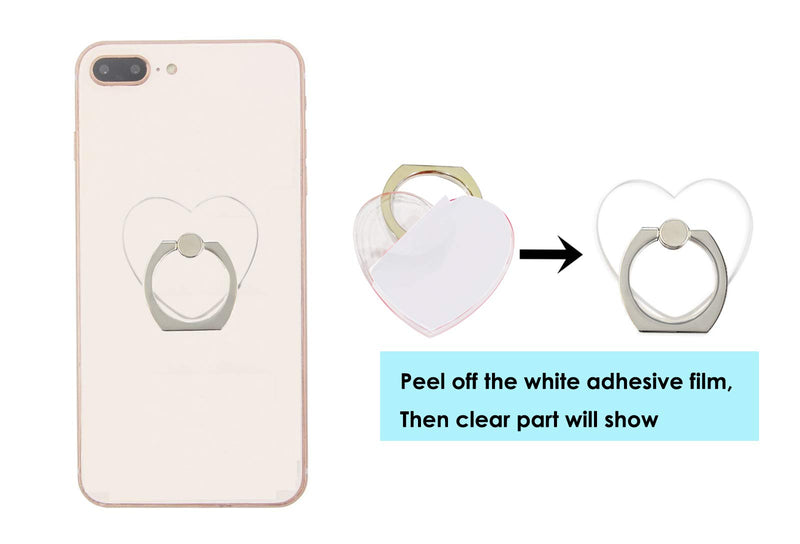[Australia - AusPower] - lenoup Transparent Heart Cell Phone Ring Holder Kickstand,360 Rotation Clear Heart Cell Phone Finger Ring Grip Stand for Phones,Pad 