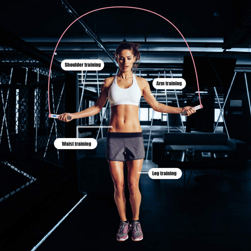 [Australia - AusPower] - Jump Rope, Digital Weighted Handle Workout Jumping Rope with Calorie Counter for Training Fitness, Adjustable Exercise Speed Skipping Rope for Men, Women, Kids, Girls Pink 