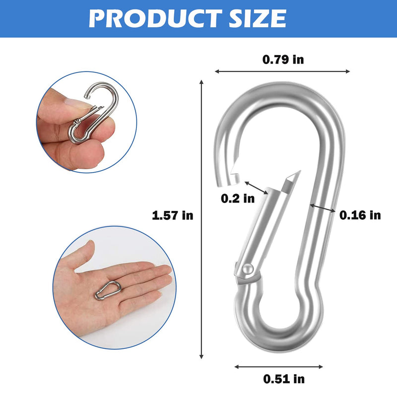 [Australia - AusPower] - 16 Pcs Carabiner Clips Spring Snap Hooks - M4 1.57 Inch Heavy Duty 304 Stainless Steel Spring Clips, Small Key Chains Clips for Dog Leash, Outdoor Camping, Swing, Hammock, Hiking, Can Hold 150lbs M4 / 1.57” - 16pcs 
