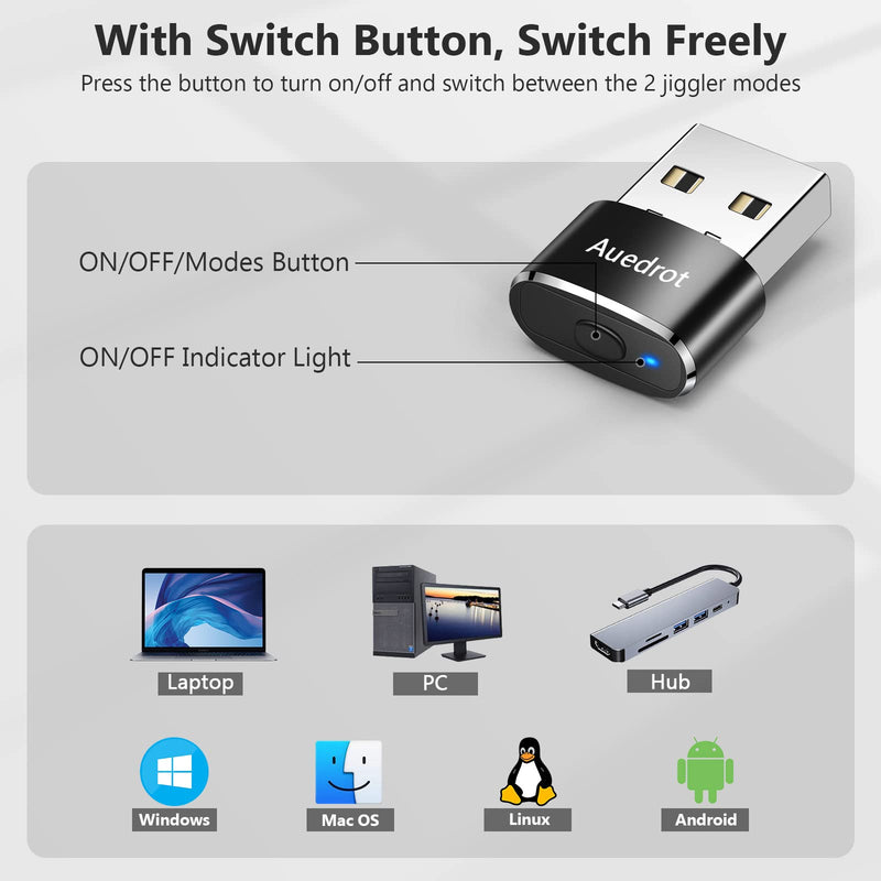 [Australia - AusPower] - Mouse Jiggler Undetectable Metal USB Mouse Mover with Switch Button, Automatic Mini Mouse Shaker with 2 Jiggle Modes, Mouse Simulator, Driver-Free, Plug & Play, Keep Computer/Laptop Awake, Black 1 PCS 