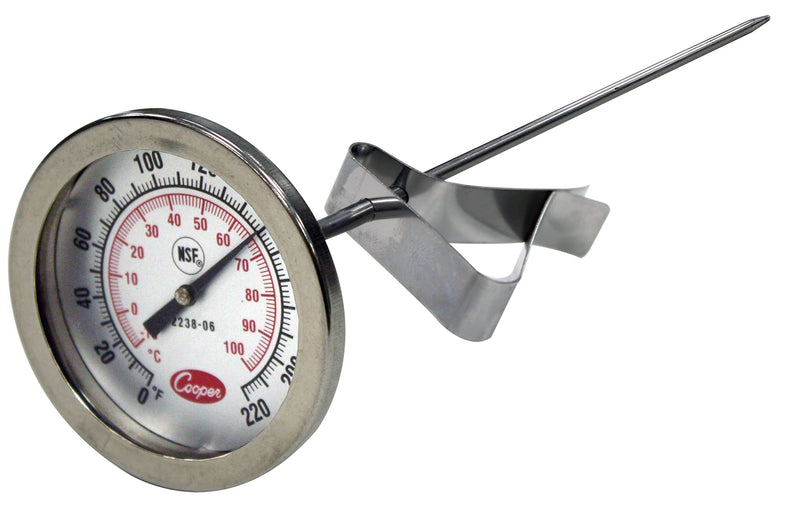 [Australia - AusPower] - Cooper-Atkins 2238-06-3 Stainless Steel Bi-Metal Stem Test Thermometer with Clip Glass Lens, NSF, 0 to 220 Degrees F Temperature Range 
