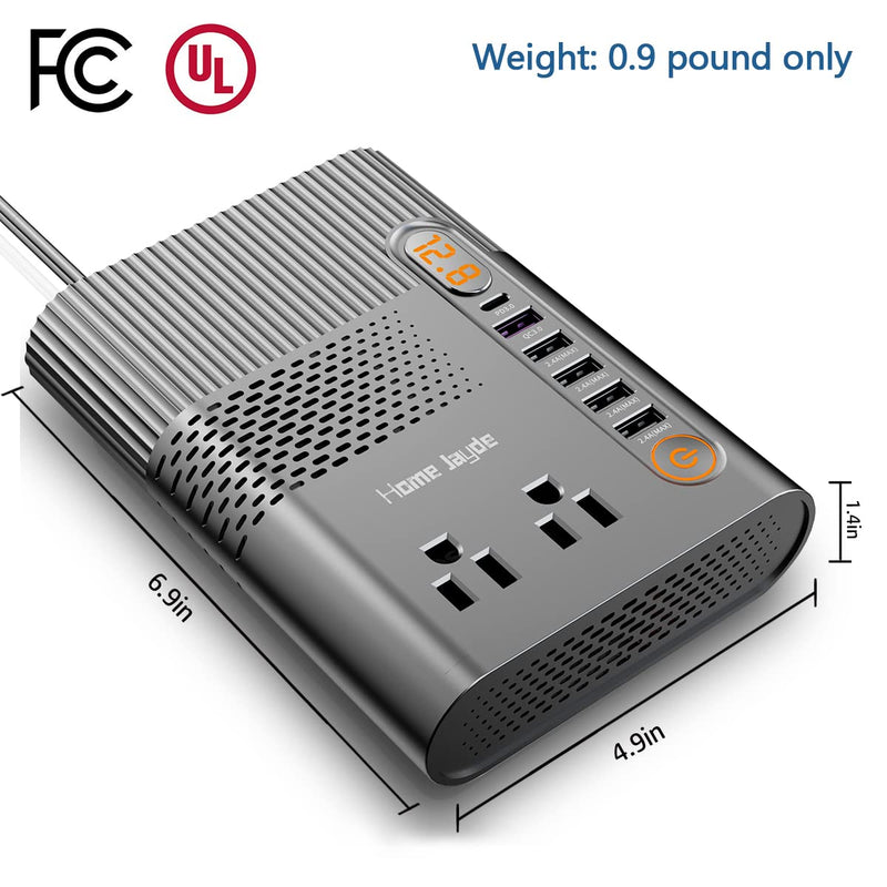[Australia - AusPower] - 300W Power Inverter for Car, DC 12V to AC 110V Car Power Converter, Dual AC Outlets, Five USB Charging Ports and One PD3.0 Port, Type C Fast Car Charger Adapter 