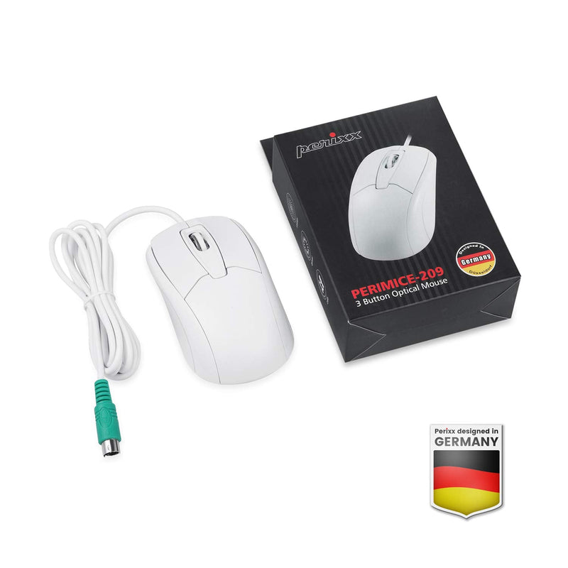 [Australia - AusPower] - Perixx PERIMICE-209 P, Wired PS2 Optical Mouse with Scroll Wheel and 1000 DPI, White (11832) Ergo-White 