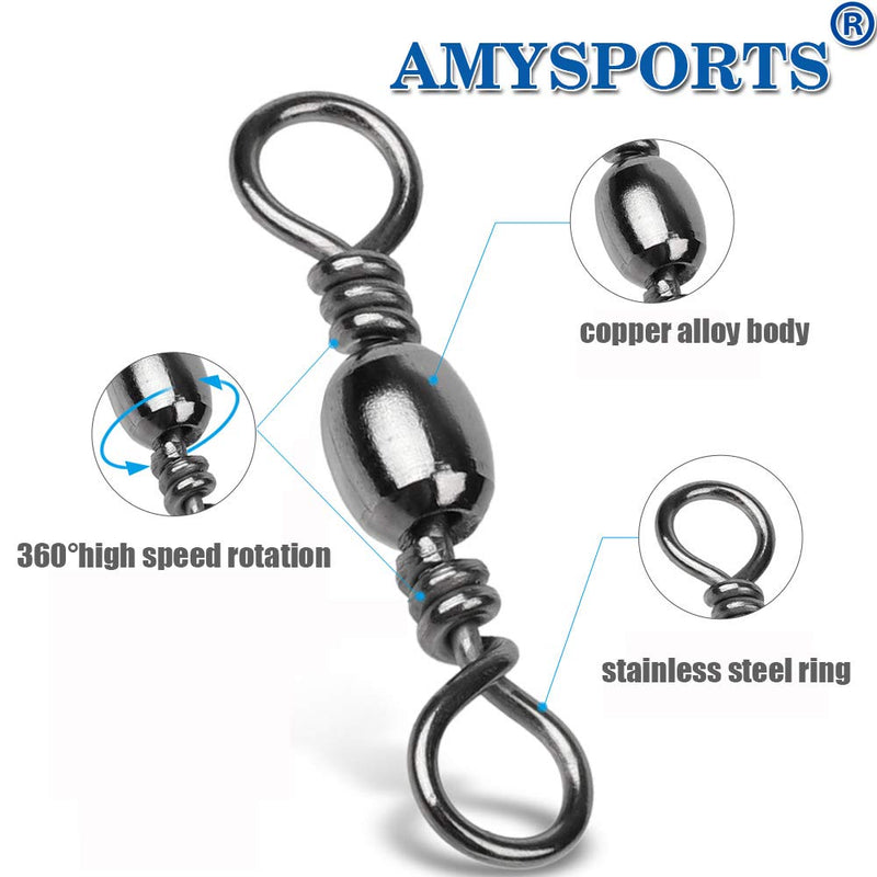 [Australia - AusPower] - AMYSPORTS High Strength Fishing Swivels Barrel Solid Ring Barrel Fishing Swivel Rolling Fishing Tackle Line Connector Saltwater Freshwater Stainless Steel Accessories Size1/0 (117lb) 50 pcs 