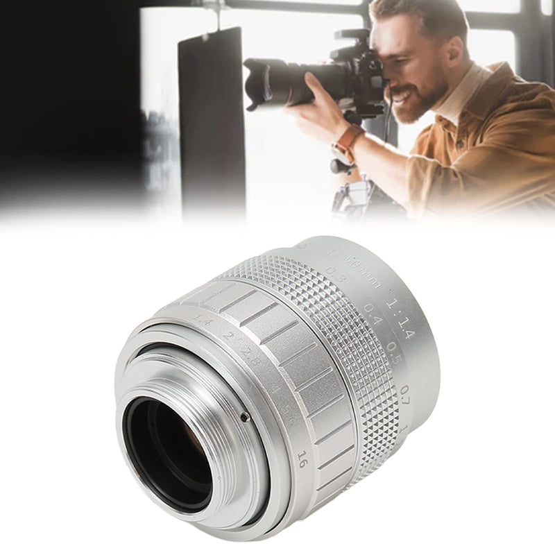 [Australia - AusPower] - 50mm F1.4 Manual Focus Prime Lens, HD F1.4 2/3 CCTV C Mount TV FA Lens Manual Focus Camera Lens for Industrial Video Microscope Camera, Silver 