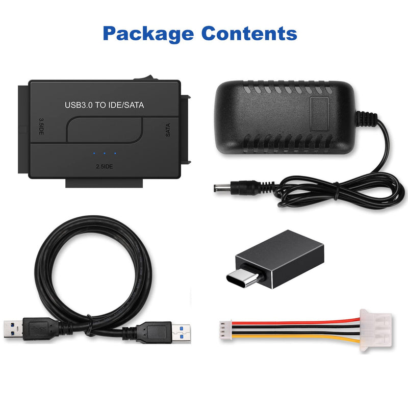 [Australia - AusPower] - USB 3.0 to SATA IDE Hard Drive Reader, YINNCEEN External Hard Drive Converter Universal Hard Drive Adapter Kit for 2.5/3.5 HDD/SSD Hard Drive Disk, Include 12V/2A Power Adapter BlackTwo 