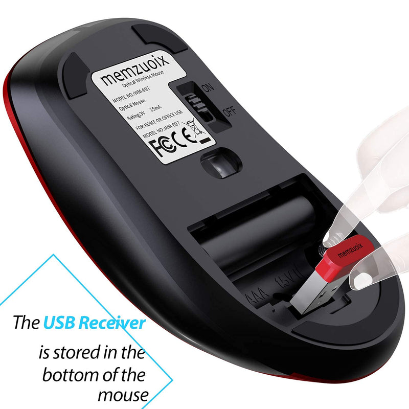 [Australia - AusPower] - memzuoix 2.4G Wireless Mouse, 1200 DPI Mobile Optical Cordless Mouse with USB Receiver, Portable Computer Mice Wireless Mouse for Laptop, PC, Desktop, MacBook, 5 Buttons, Red 