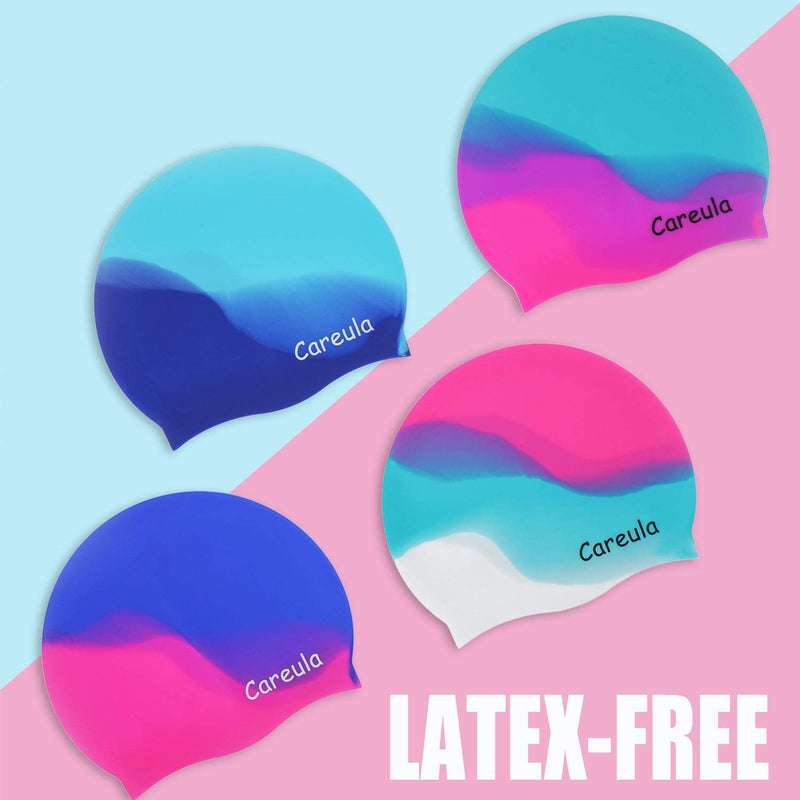 [Australia - AusPower] - Swim Cap, 2 Pack Durable Silicone Swimming Caps for Kids Girls Boys Youths (Age 2-12), Soft 3D Ergonomic Waterproof Kids Swim Caps, Comfortable Fit for Long Hair and Short Hair Aqua & Royal Blue Small(Age 2-3) 