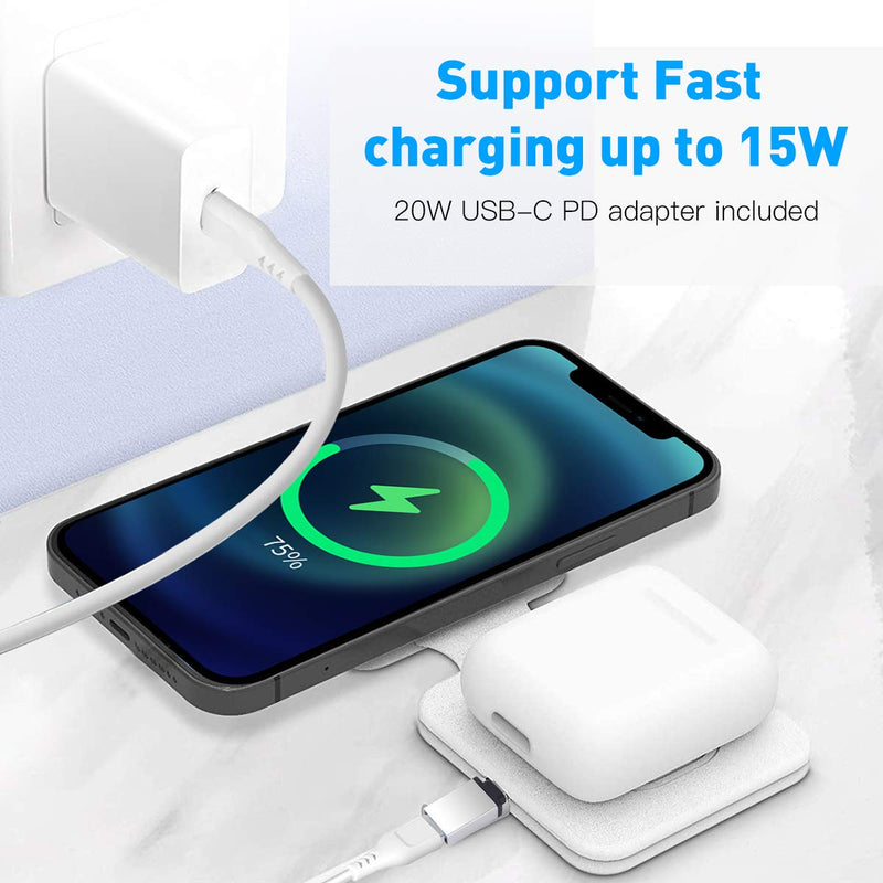 [Australia - AusPower] - AICase 2 in 1 Wireless Charger for Magnetic Charger Dual Charger for iPhone 12 Mini /12 Pro/12 Pro Max/ 11 Series/X/XR, AirPods Pro,iWatch white 