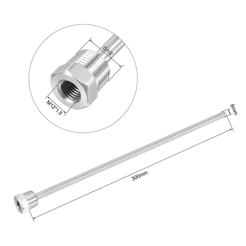 [Australia - AusPower] - uxcell 8mm Dia G1/2 Thermowell Weldless Stainless Steel 304 300mm Length for Beer Fermenter 