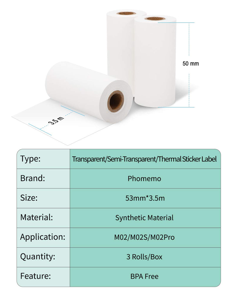 [Australia - AusPower] - Phomemo Thermal Printer Paper for Phomemo M02/M02 Pro/M02S/M03/M0SAS/M04 Mini Bluetooth Thermal Printer, White/Gold Glitter/White Glitter Thermal Paper, 53mm Width, 3.5m Length, 3 Roll White, Gold Glitter, White Glitter 