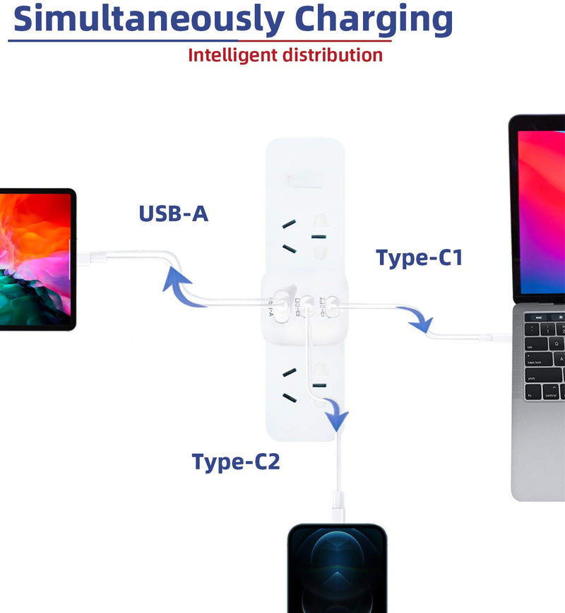 [Australia - AusPower] - 65W 3-Port USB C Wall Charger, MIAYEUM PD Charger[GaN Tech.], Foldable PD3.0 Fast Charging Adapter for MacBook Pro/Air, iPhone 11/12/Pro/Max/XR/X, iPad Pro, Laptops, Google Pixel, Samsung Galaxy, etc. 