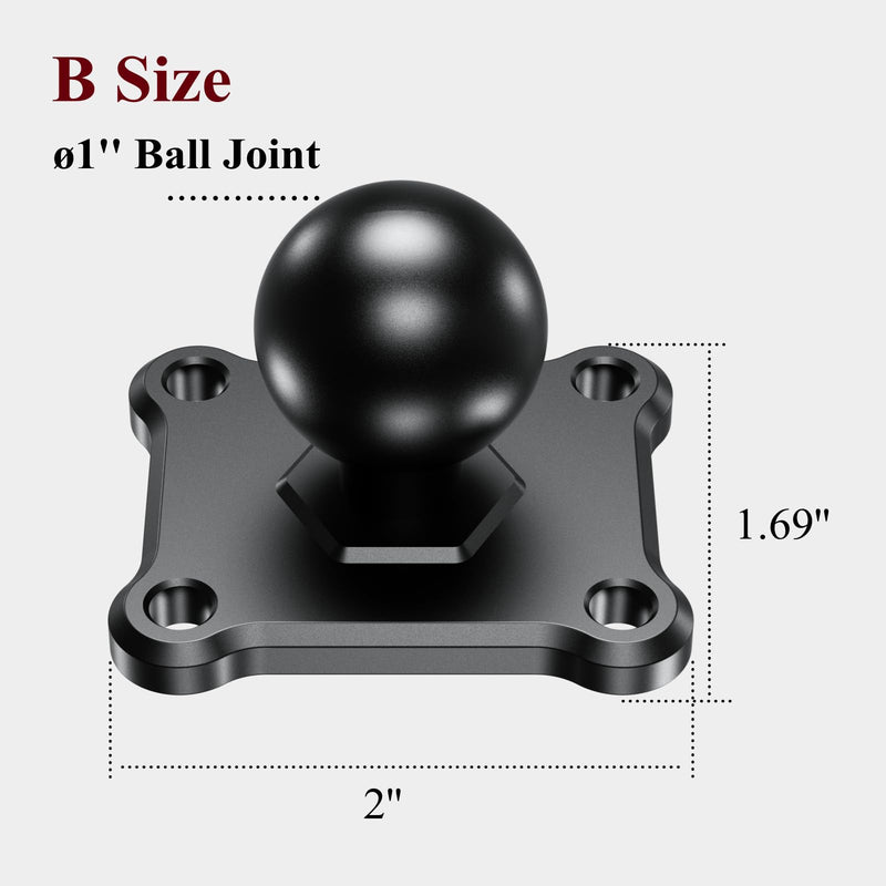 [Australia - AusPower] - BRCOVAN 1'' Ball Mount Base with Aluminum Alloy 4-Hole AMPS Square Plate & 1'' TPU Ball Adapter Compatible with RAM Mounts B Size 1 Inch Ball Double Socket Arm 