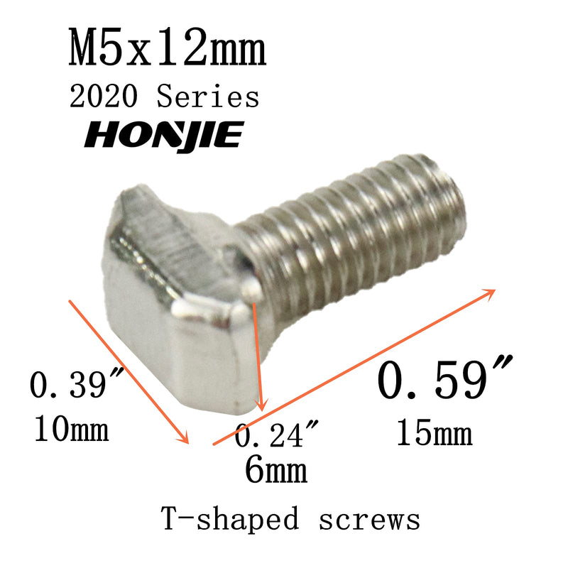 [Australia - AusPower] - HONJIE 50Pcs M5x12mm Hammer Head Bolt T Screw Carbon Steel Nickel Plated for 2020 Series European Standard 6mm T-Slot Aluminum Profile 