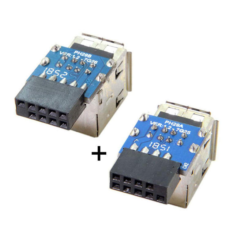 [Australia - AusPower] - Cablecc 2pcs 9Pin/10Pin Motherboard Female Header to Dual USB 2.0 Female Adapter Vertical Type 