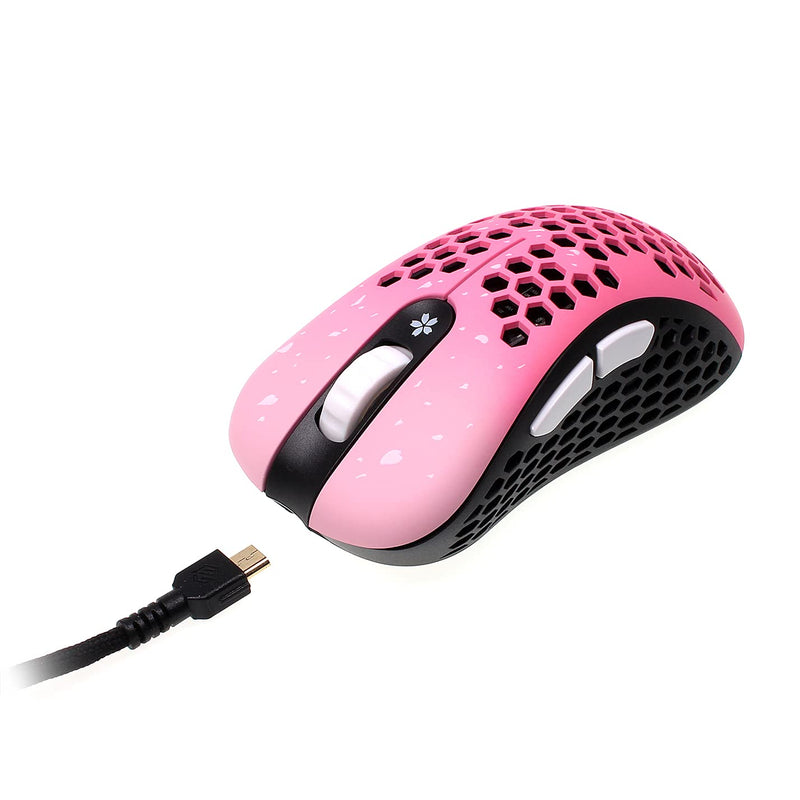 [Australia - AusPower] - Skoll Mini SK-S Sakura 50g Ultralight Weight Honeycomb Design Ergonomic Gaming Mouse with 3389 Sensor - PTFE Skates - 16,000DPI - Detachable Cable (Pink) 