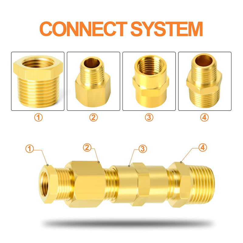 [Australia - AusPower] - GASHER 15PCS Brass Pipe Fitting, Hex Bushing, Reducer Adapter, Reducing Hex Nipple 3/8 Inch NPT x 1/4 Inch NPT 3/8" NPT x 1/4" NPT 15 