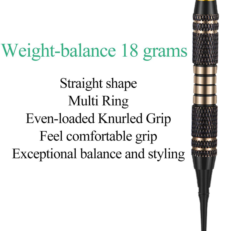 [Australia - AusPower] - sanfeng Soft tip Darts Set 18 Gram - Professional Darts Plastic Tip with Brass Barrel + Aluminum Shafts + 50 Rubber o-Ring + 6 Flights +30 Soft Tips for Electronic Dartboard GREEN 