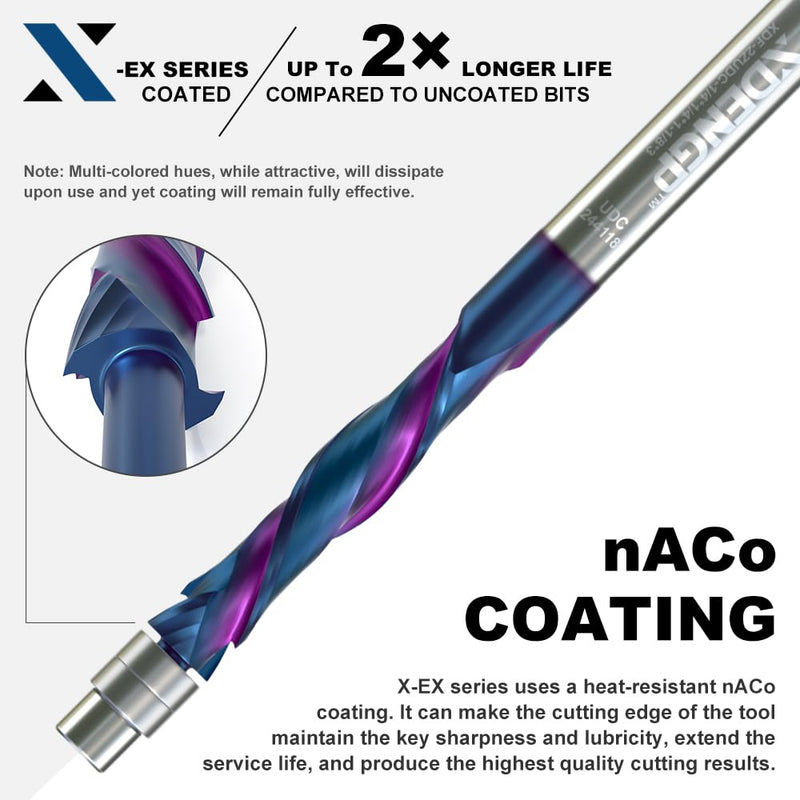 [Australia - AusPower] - XDENGP Compression Spiral Flush Trim Router Bit, 1/4" Shank 1/4" Cutting Diameter 1-1/8" Cutting Length, Up&Down Cut CNC Router Bits with NACO Coated Carbide End Mill for Wood Triming 1/4" Dia - 1-1/8" CL - 1/4" Shank Compression Cut 