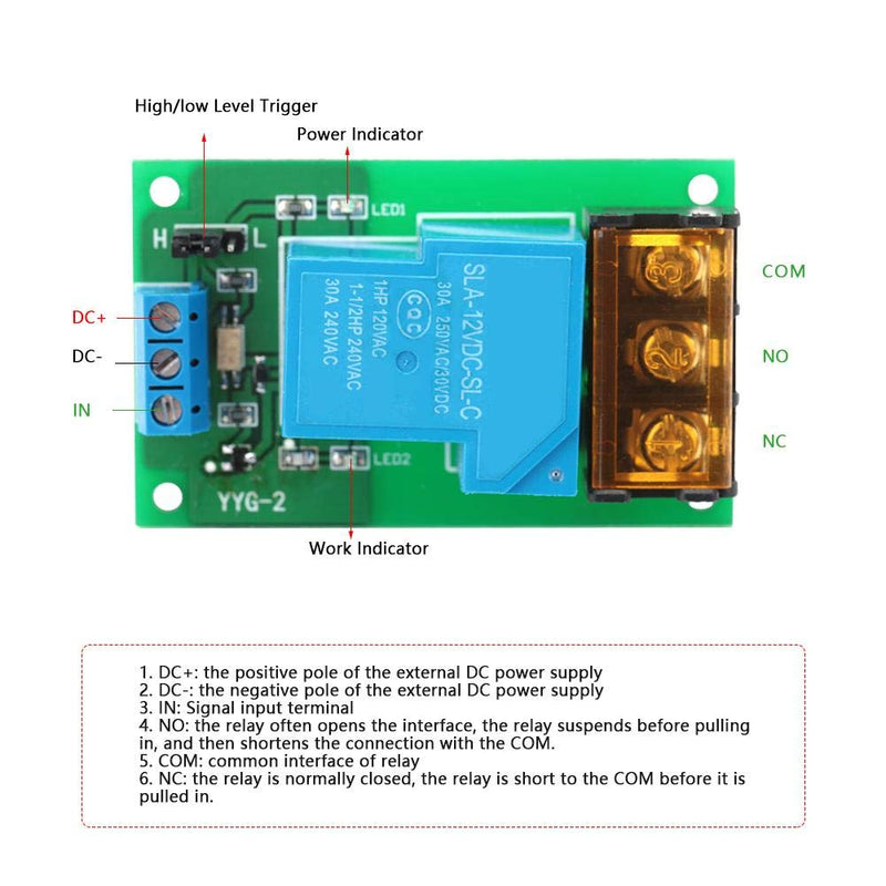 [Australia - AusPower] - YYG-2 One Way Relay Module, High Power One Way High/Low Level Trigger Optocoupler Isolation Relay Module 30A YYG-2(12VDC) 