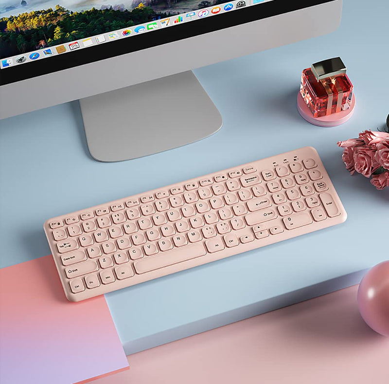 [Australia - AusPower] - Wireless Keyboard and Mouse Combo,JieruiDeng 2.4Ghz USB Cordless Slim Silent Keyboard and Mouse Kit Home Office Game Use for Computer,Laptop,PC Desktops,Mac (Pink) Pink 