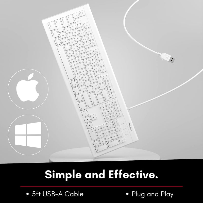 [Australia - AusPower] - Macally Full Size USB Wired Keyboard for Mac and PC - Plug & Play Wired Computer Keyboard - Compatible Apple Keyboard with 15 Shortcut Keys for Easy Controls & Navigation - White Wired USB 